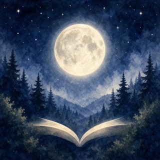 SleepyTime Poetry app icon showing a moonlit book and forest